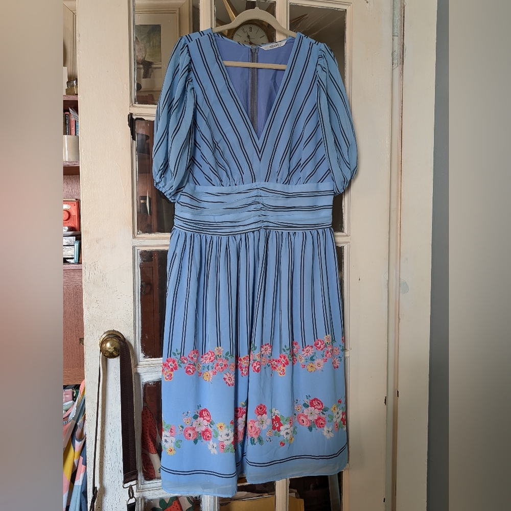 Blue Floral Plus Size Eshakti Striped Dress